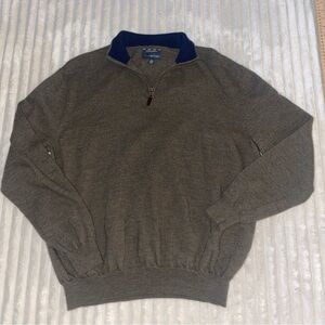 Charter Club Men's Heather Green Brown Zip-Up Sweater Large 💯 Merino Wool